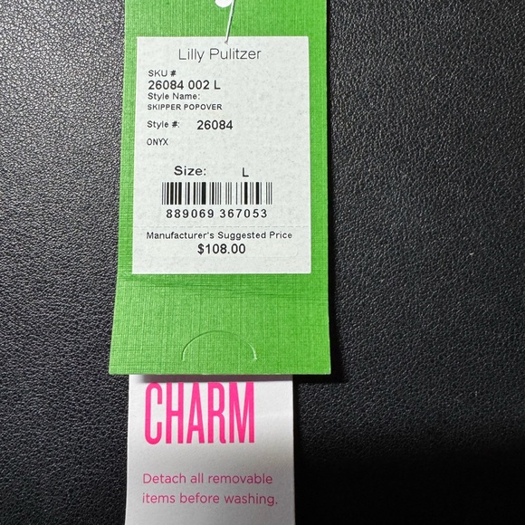 EUC Lilly Pulitzer ONYX Skipper Popover, beautiful black! LARGE, Lace Sleeves - Picture 11 of 11